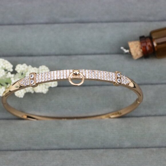 Rose Gold Bangle with Belt-Inspired Design and Center Dangle Charm, XPBL0507 - Picture 1 of 12